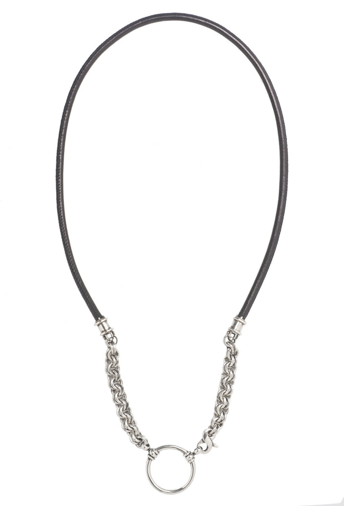 511P Black Leather and Sterling Silver Links