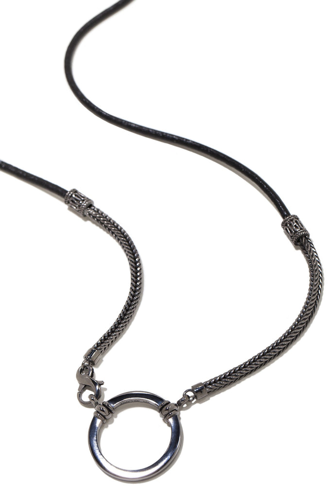 487G Black Leather and Sterling Silver Balinese Chain w/ Gunmetal