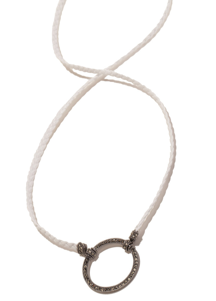836WH Braided Leather in White w/ Marcasite Gunmetal Loop