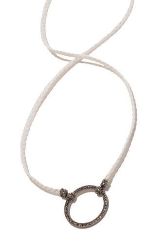 836WH Braided Leather in White w/ Marcasite Gunmetal Loop