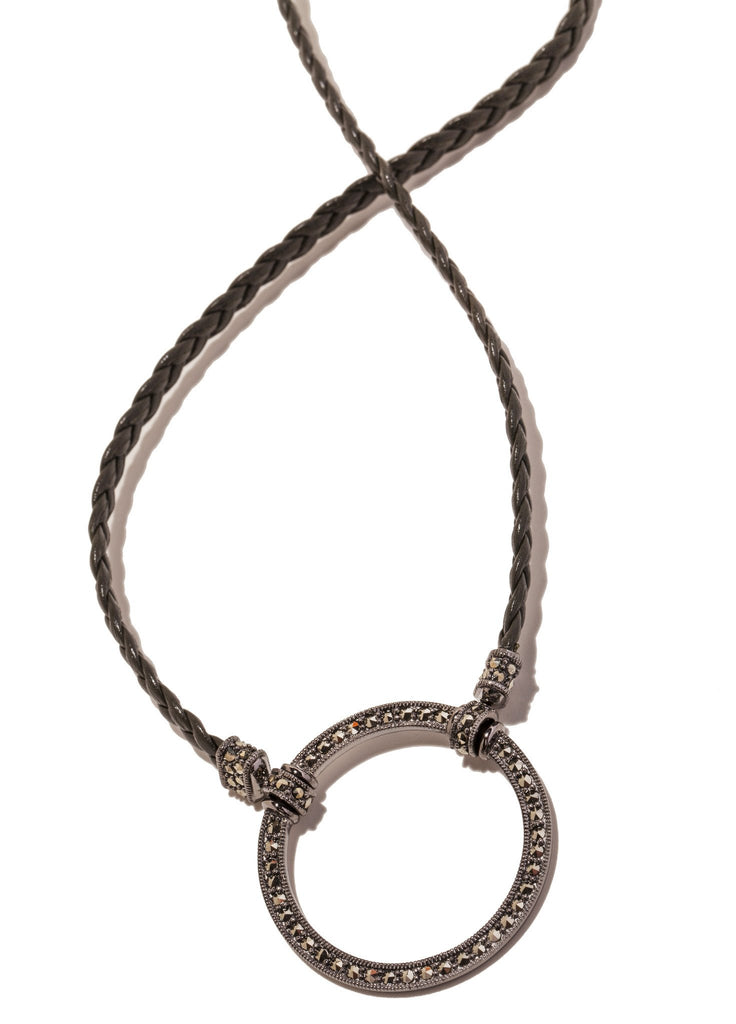 836GR Braided Leather in Army Green w/ Marcasite Gunmetal Loop